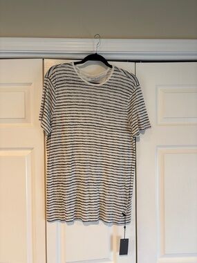 John Varvatos White and Black Striped Crewneck Tee NWT